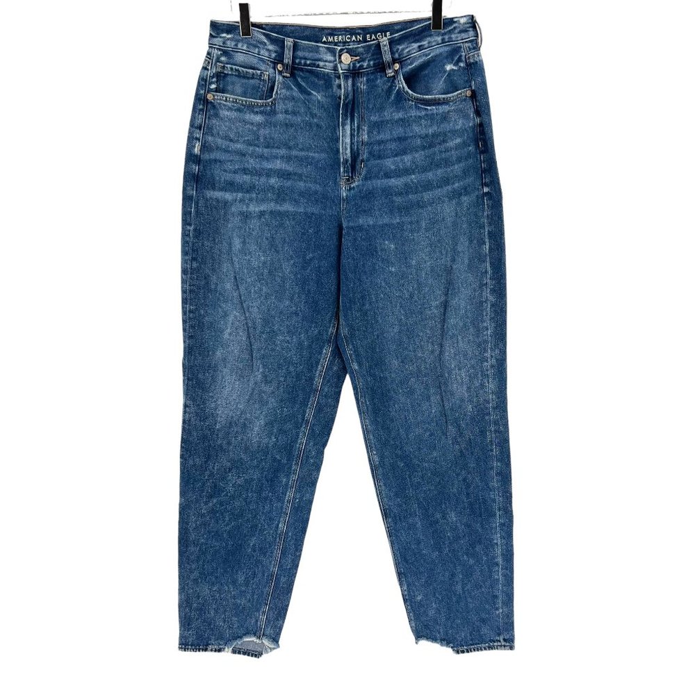 American Eagle Relaxed Mom Jeans Distressed Denim High Rise Size 14 X-Long